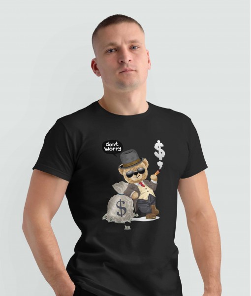 Мъжка тениска с щампа Мечета Don`t worry I have money bear